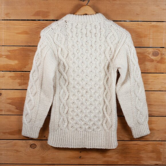 Vintage 80s Eddie Bauer 100% Wool Cable Knit Fisherman Sweater - Women's SM - Picture 2 of 7